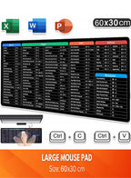 Large Gaming Mouse Pad Office Software Excel Shortcuts Mousepad, Non-Slip Desk Mat with Office Software Shortcuts Pattern, Mousepad with Personalized Design Extended For Office Users