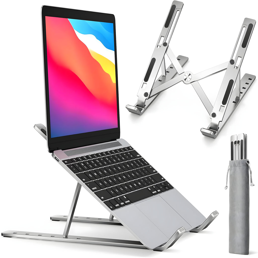 Laptop Stand/Holder - Adjustable Aluminum Alloy Foldable Laptop Stand - Portable Laptop Stand Foldable Aluminum Alloy Laptop Riser - Adjustable Height - Anti Slip & Sturdy with silicone pads - Compatible With 10 To 15.6 Inches Laptops