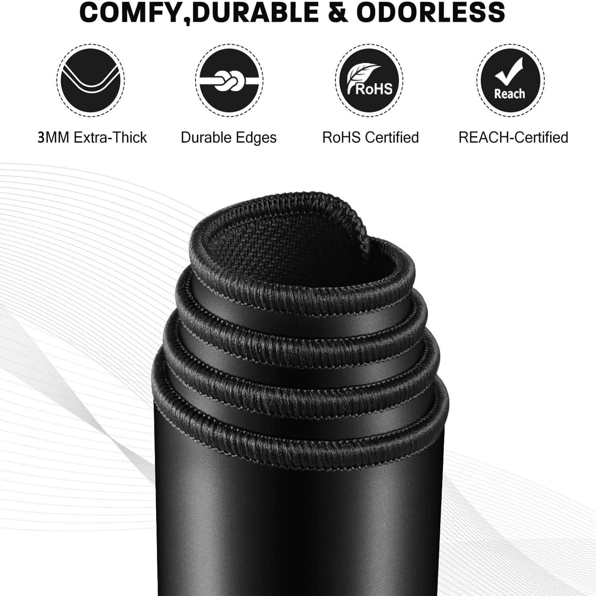 Gaming Mouse Pad Large Thick Extended Mouse Mat Non-Slip Spill-Resistant Desk Pad with Special-Textured Surface, Anti-Fray Stitched Edges for Keyboard, PC - Black