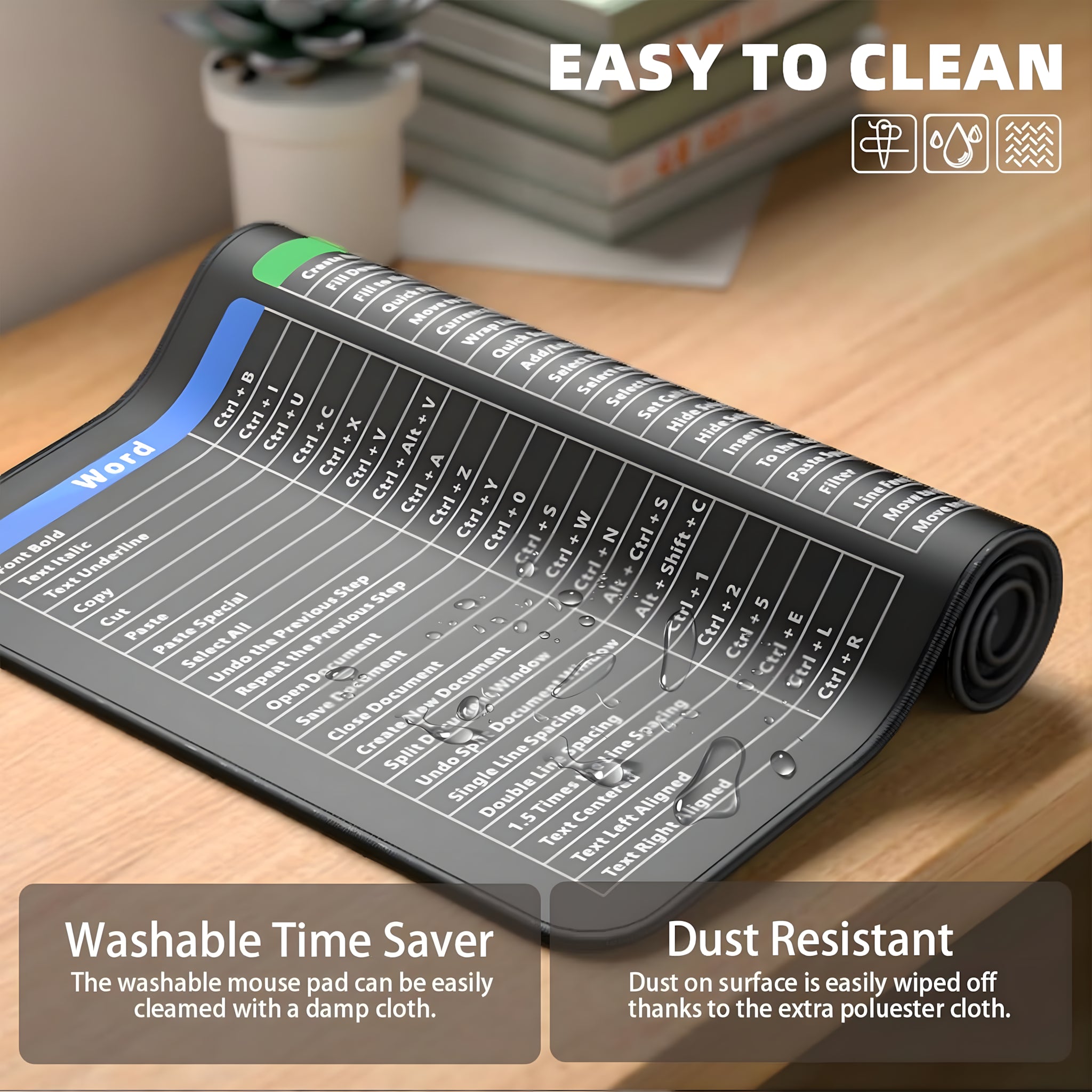 Large Gaming Mouse Pad Office Software Excel Shortcuts Mousepad, Non-Slip Desk Mat with Office Software Shortcuts Pattern, Mousepad with Personalized Design Extended For Office Users