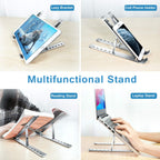 Laptop Stand/Holder - Adjustable Aluminum Alloy Foldable Laptop Stand - Portable Laptop Stand Foldable Aluminum Alloy Laptop Riser - Adjustable Height - Anti Slip & Sturdy with silicone pads - Compatible With 10 To 15.6 Inches Laptops