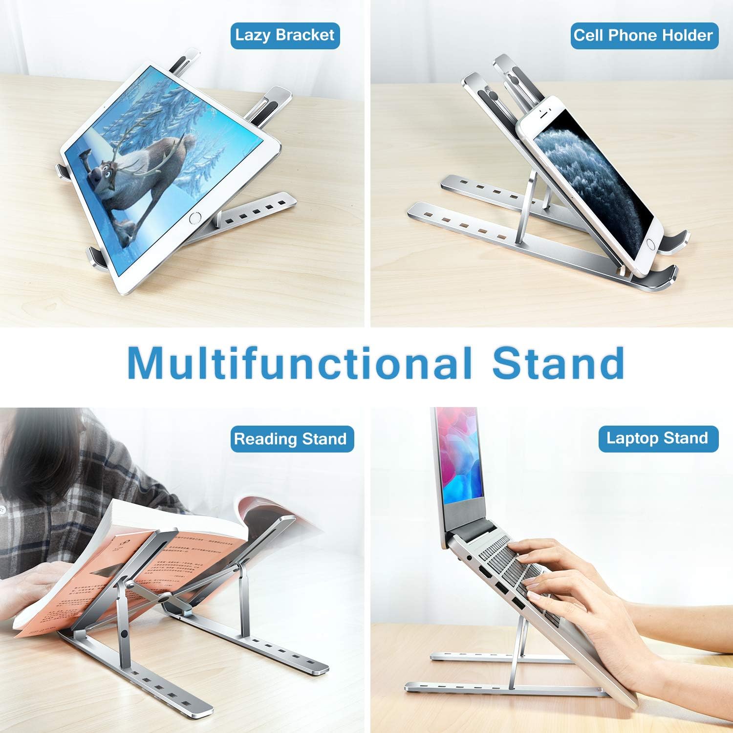 Laptop Stand/Holder - Adjustable Aluminum Alloy Foldable Laptop Stand - Portable Laptop Stand Foldable Aluminum Alloy Laptop Riser - Adjustable Height - Anti Slip & Sturdy with silicone pads - Compatible With 10 To 15.6 Inches Laptops