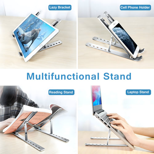 Laptop Stand/Holder - Adjustable Aluminum Alloy Foldable Laptop Stand - Portable Laptop Stand Foldable Aluminum Alloy Laptop Riser - Adjustable Height - Anti Slip & Sturdy with silicone pads - Compatible With 10 To 15.6 Inches Laptops