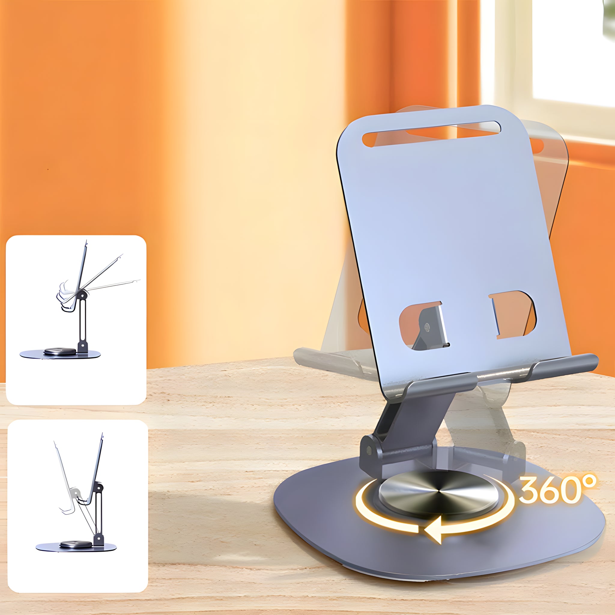360°Rotating Phone Holder for Desk, Portable & Foldable Cell Phone Stand for Office & Kitchen, Adjustable Tablet Stand for All Mobile Phones, iPhone, iPad, Nintendo Switch - Metal