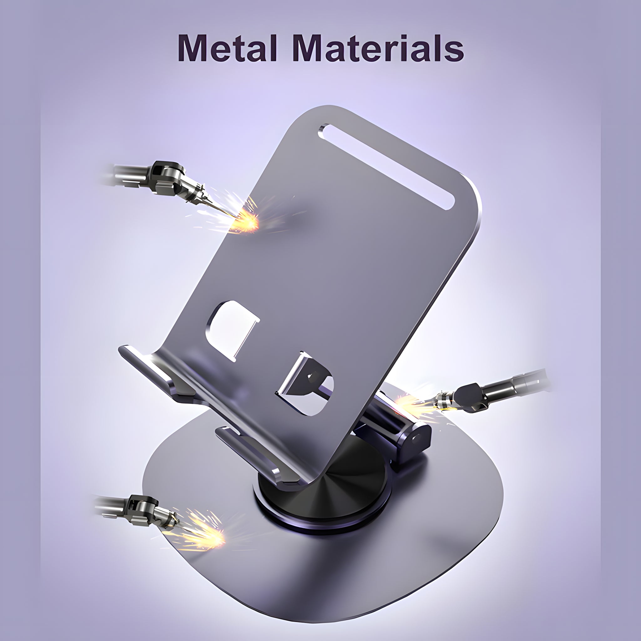 360°Rotating Phone Holder for Desk, Portable & Foldable Cell Phone Stand for Office & Kitchen, Adjustable Tablet Stand for All Mobile Phones, iPhone, iPad, Nintendo Switch - Metal