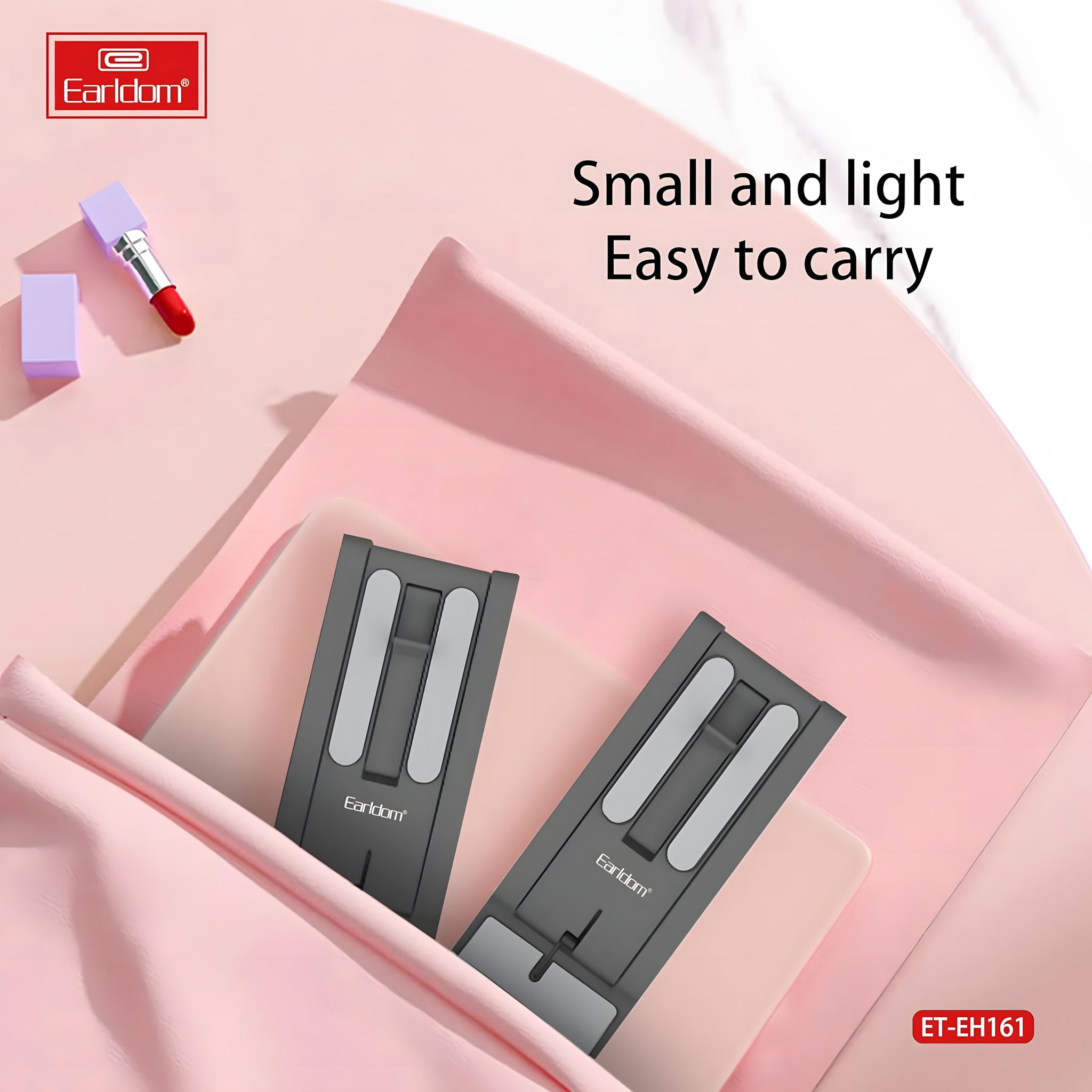 Mobile Phone Stand Holder Foldable Earldom ET-EH161 Desktop Adjustable Aluminum Alloy Premium Smartphone Stand Foldable With Multi Angle Tablet Stand - Black