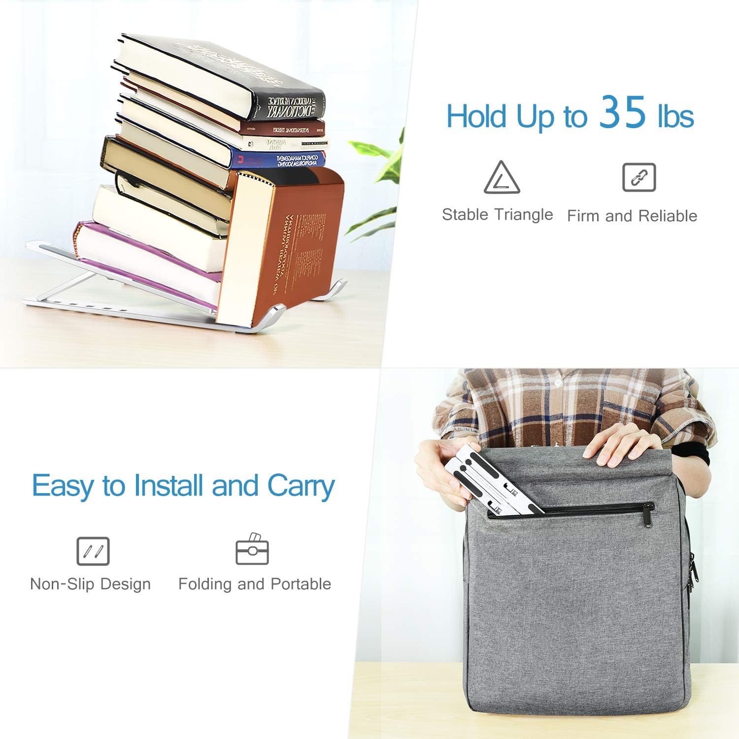 Laptop Stand/Holder - Adjustable Aluminum Alloy Foldable Laptop Stand - Portable Laptop Stand Foldable Aluminum Alloy Laptop Riser - Adjustable Height - Anti Slip & Sturdy with silicone pads - Compatible With 10 To 15.6 Inches Laptops