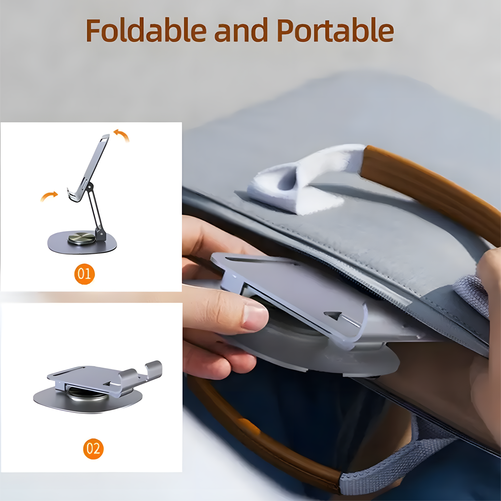 360°Rotating Phone Holder for Desk, Portable & Foldable Cell Phone Stand for Office & Kitchen, Adjustable Tablet Stand for All Mobile Phones, iPhone, iPad, Nintendo Switch - Metal