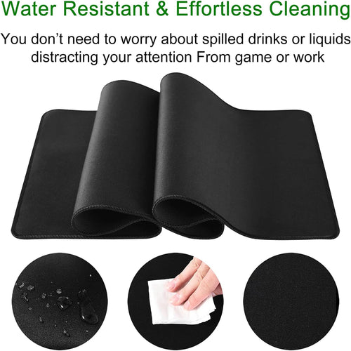 Gaming Mouse Pad Large Thick Extended Mouse Mat Non-Slip Spill-Resistant Desk Pad with Special-Textured Surface, Anti-Fray Stitched Edges for Keyboard, PC - Black