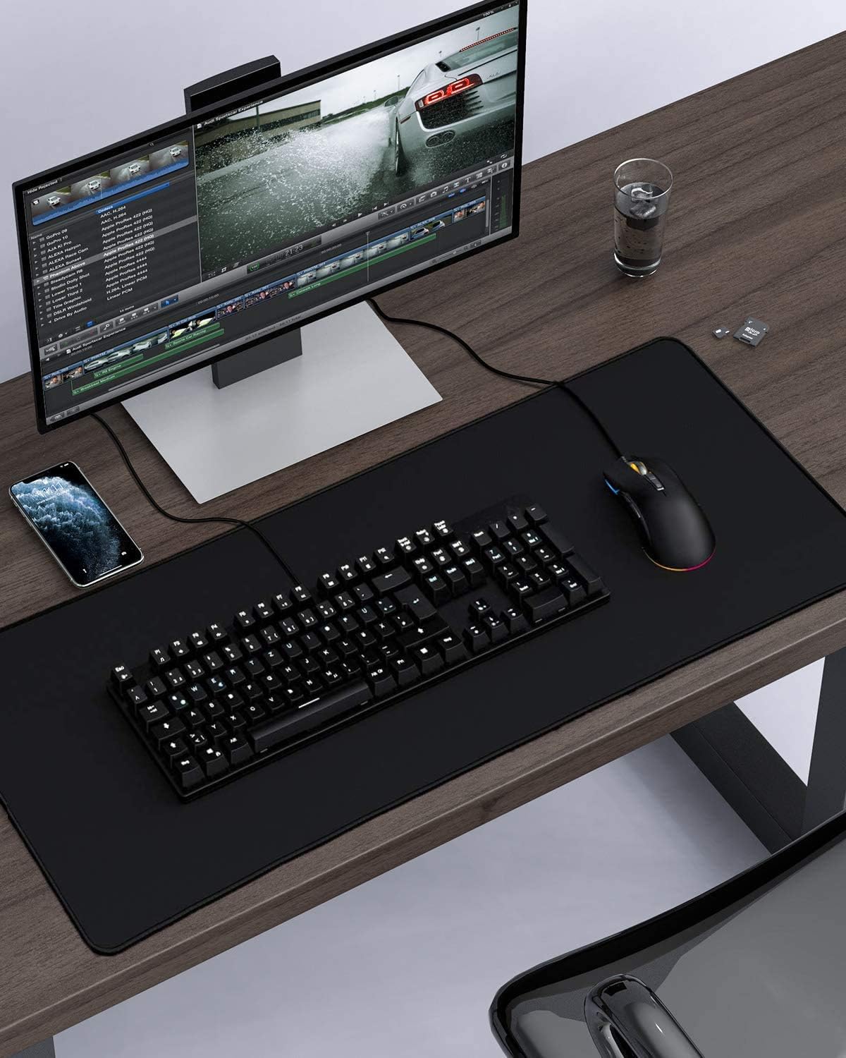Gaming Mouse Pad Large Thick Extended Mouse Mat Non-Slip Spill-Resistant Desk Pad with Special-Textured Surface, Anti-Fray Stitched Edges for Keyboard, PC - Black