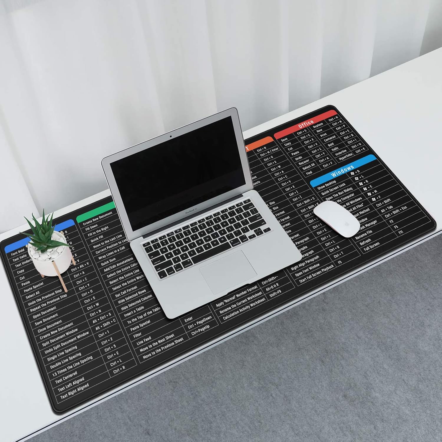 Large Gaming Mouse Pad Office Software Excel Shortcuts Mousepad, Non-Slip Desk Mat with Office Software Shortcuts Pattern, Mousepad with Personalized Design Extended For Office Users